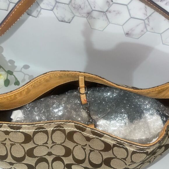 Coach Tan and White Signature Shoulder Bag - Picture 8 of 9